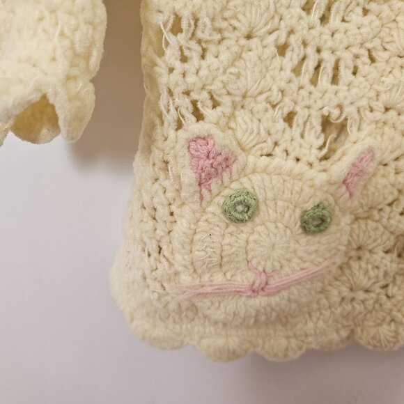 April Cornell Girls Crochet Baby Cardigan with Cat in Butter Yellow Size 6M - Picture 4 of 12